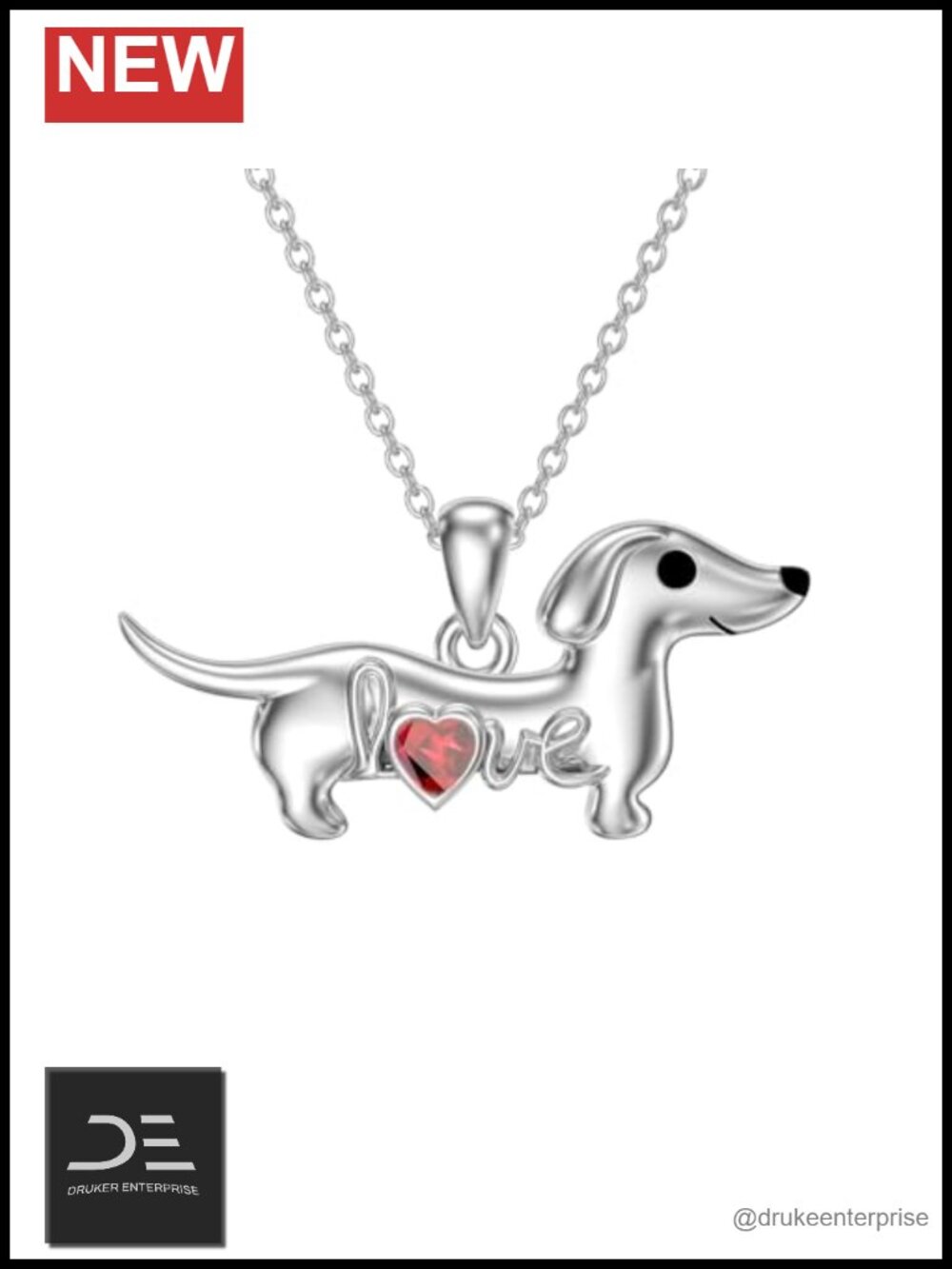 925 Sterling Silver Dachshund Dog Pendant Necklace Wiener Dog Birthstone